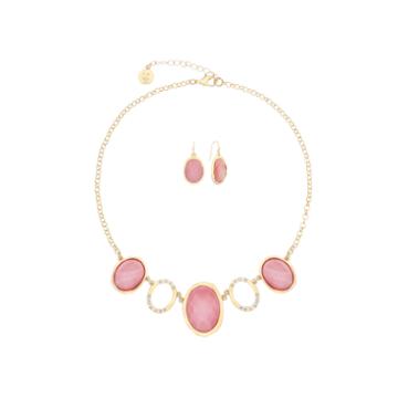 Liz Claiborne Pink And Goldtone Oval Necklace Set