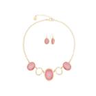 Liz Claiborne Pink And Goldtone Oval Necklace Set