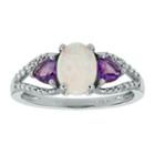 Womens Diamond Accent White Opal Sterling Silver 3-stone Ring
