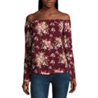 Miss Chievous Long Sleeve Straight Neck Woven Floral Blouse-juniors