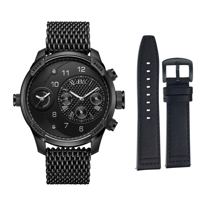 Jbw Diamond Mens Black 2-pc. Watch Boxed Set-j6355-setc