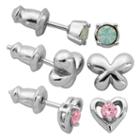 3 Pair Lab Created Pink Cubic Zirconia Sterling Silver Earring Sets