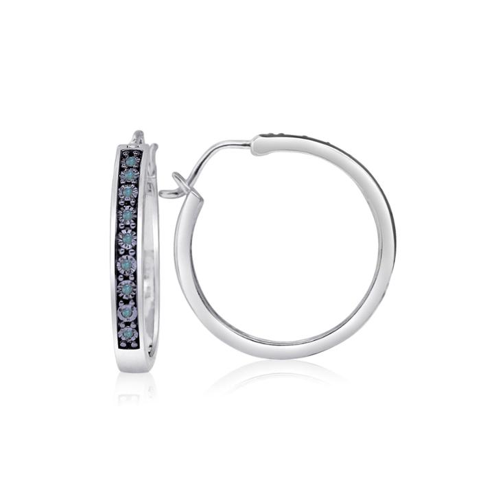 1/10 Ct. T.w. Blue Diamond Sterling Silver Hoop Earrings