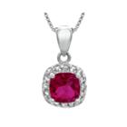 Cushion-cut Lab-created Ruby And Genuine White Topaz Sterling Silver Pendant Necklace