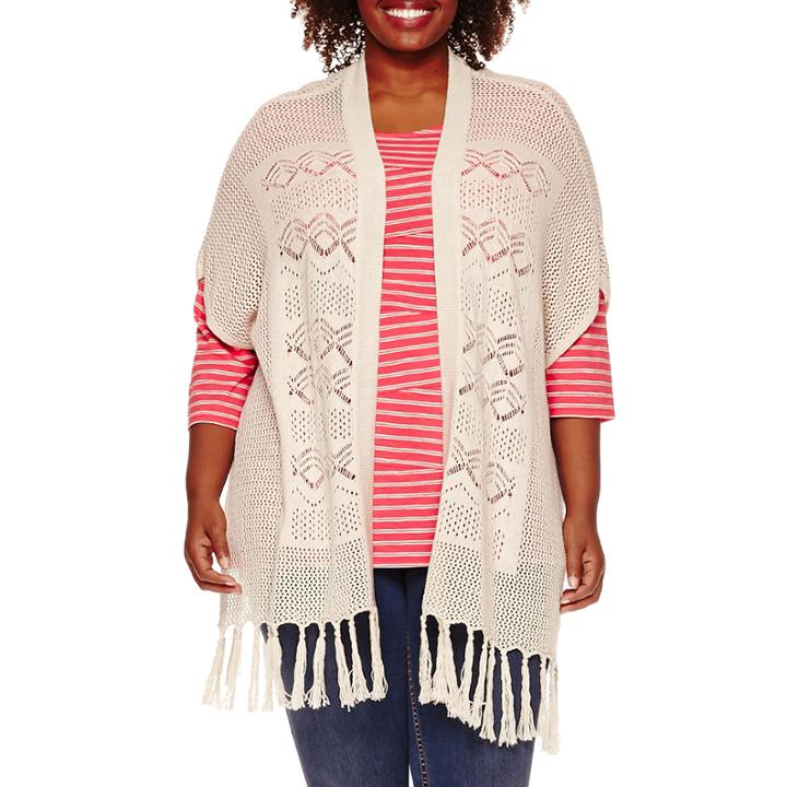 St. John's Bay Short-sleeve Crochet Flyaway Cardigan - Plus
