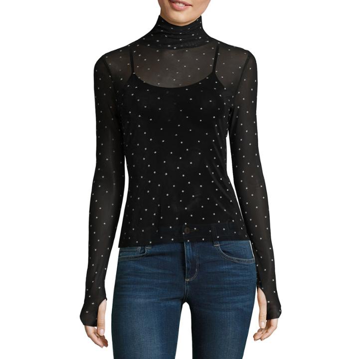 T.d.c Long Sleeve Mesh Mock Neck Top