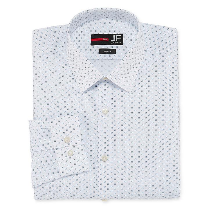 Jf J.ferrar Easy-care Solid Long Sleeve Broadcloth Floral Dress Shirt - Big And Tall