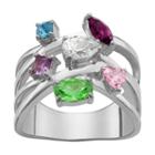Personalized Womens Multi Color Crystal Crossover Ring