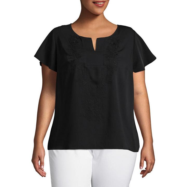 Liz Claiborne Split Neck Shell- Plus