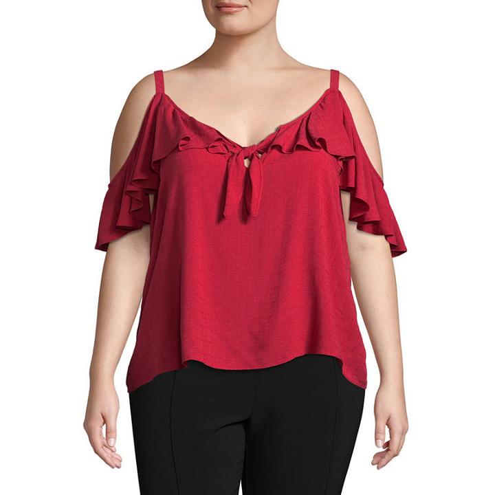 Bold Elements Cold Shoulder Ruffle Tank-plus