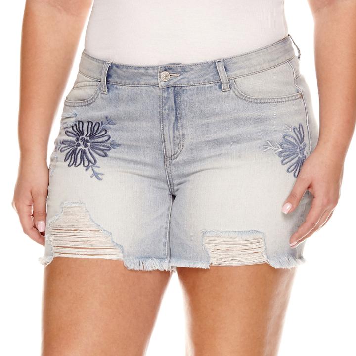 Rewash Destructed Floral Fray Hem Shorts - Juniors Plus