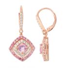Lab-created Pink Sapphire & White Sapphire Diamond Accent 14k Rose Gold Over Silver Leverback Earrings