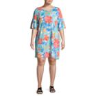 Lark Lane Must Haves Brush Stroke Blooms Ruffle Sleeve Dress- Plus