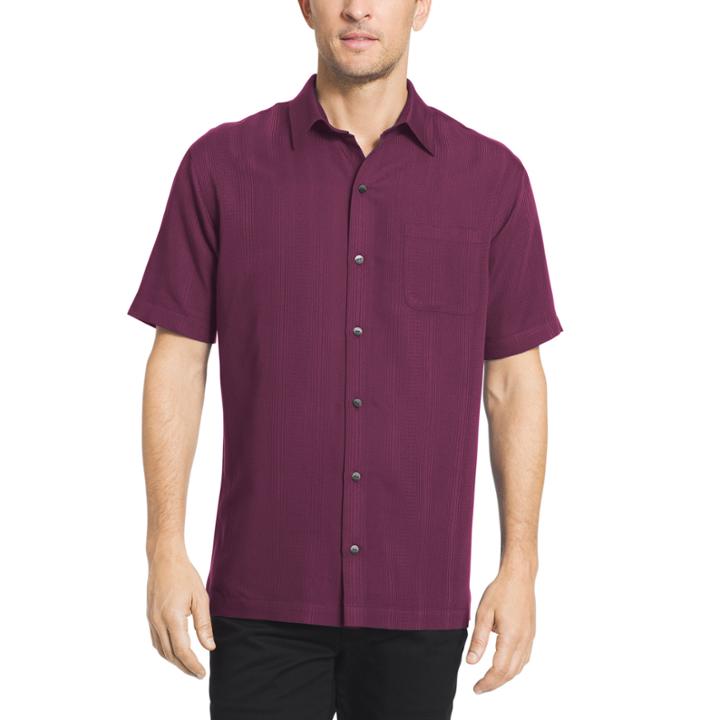Van Heusen Short Sleeve Textured Stripe Camp Button-front Shirt