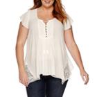 Unity&trade; Short-sleeve Rayon Gauze Peasant Top With Lace - Plus