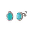 Oval Blue Opal Sterling Silver Stud Earrings