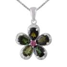 Womens Diamond Accent Green Tourmaline Sterling Silver Pendant Necklace
