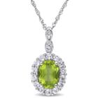 Womens Diamond Accent Genuine Green Peridot 14k Gold Pendant Necklace