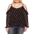 Arizona Cold Shoulder Sheer Peasant Top- Juniors Plus