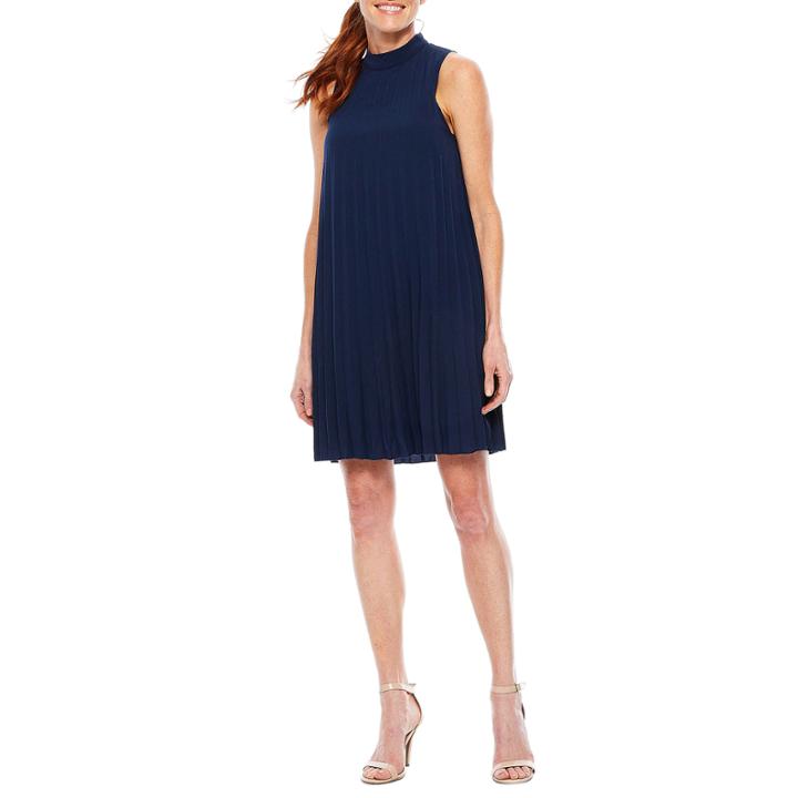 Sag Harbor Pleats And Lace Sleeveless A-line Dress