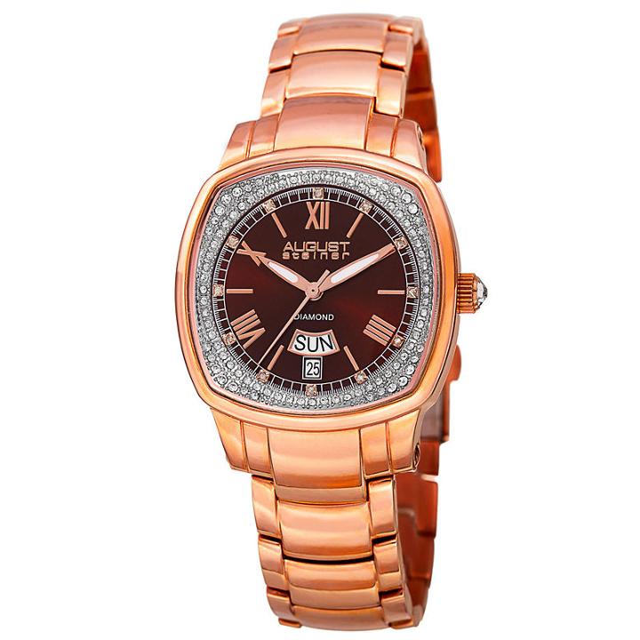 August Steiner Womens Rose Goldtone Strap Watch-as-8193rgbr