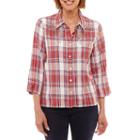 Alfred Dunner Gypsy Moon 3/4 Sleeve Plaid Button-front Shirt-petites