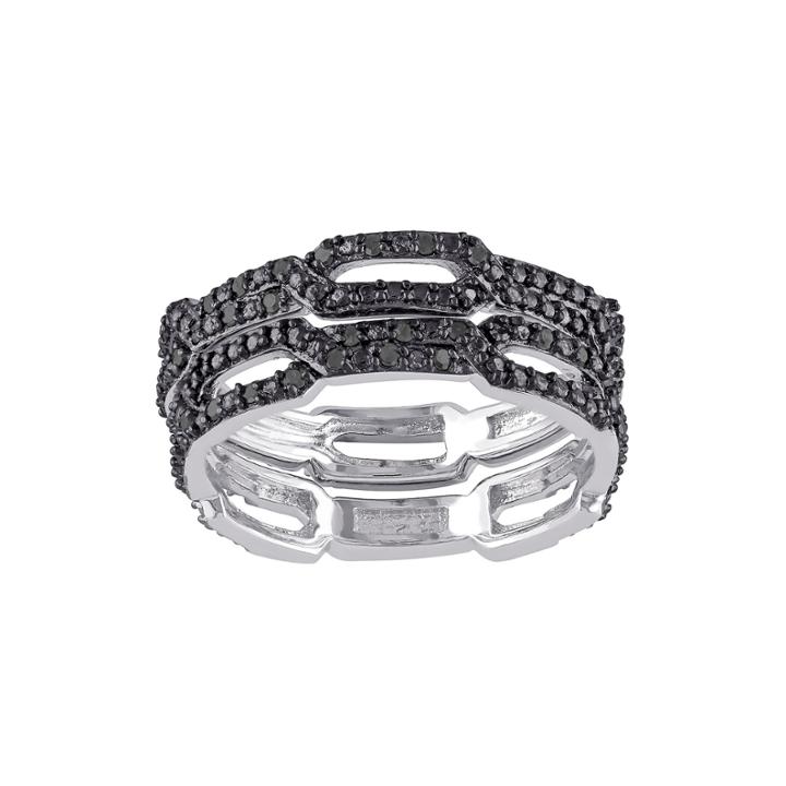 1/7 Ct. T.w. Color-enhanced Black Diamond Black Sterling Silver Ring Set