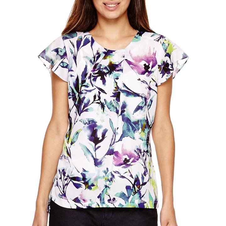 Liz Claiborne Flutter Short-sleeve Floral Blouse