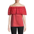 St. John's Bay Short Sleeve Straight Neck Woven Lace Blouse