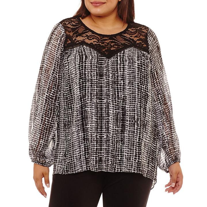 Alyx Long Sleeve Round Neck Charmeuse Blouse-plus