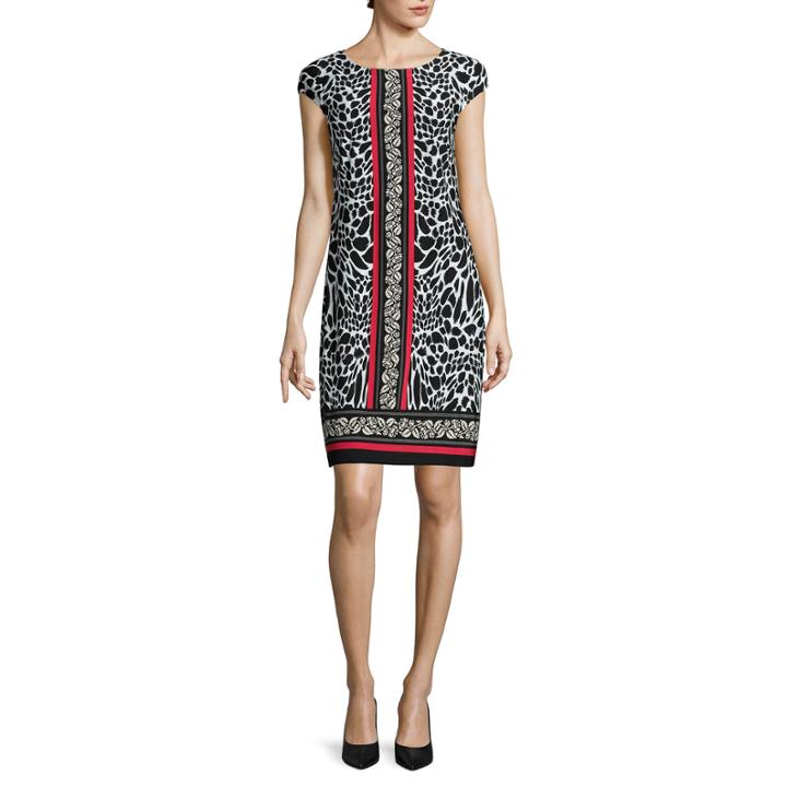Madison Leigh Cap-sleeve Animal Print Shift Dress