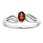 Womens Genuine Garnet Red Sterling Silver Solitaire Ring