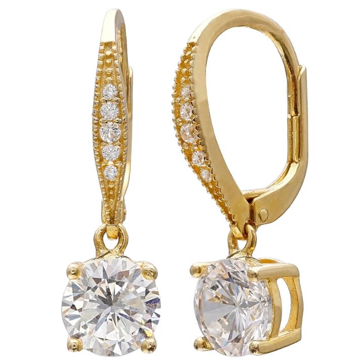 Gold Reflection Clear Diamond Accent Gold Over Brass Drop Earrings