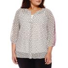 Alyx 3/4 Sleeve Y Neck Woven Geometric Blouse-plus