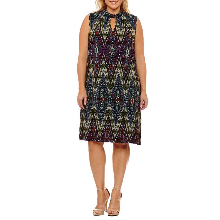 London Times Sleeveless Pattern Sheath Dress-plus