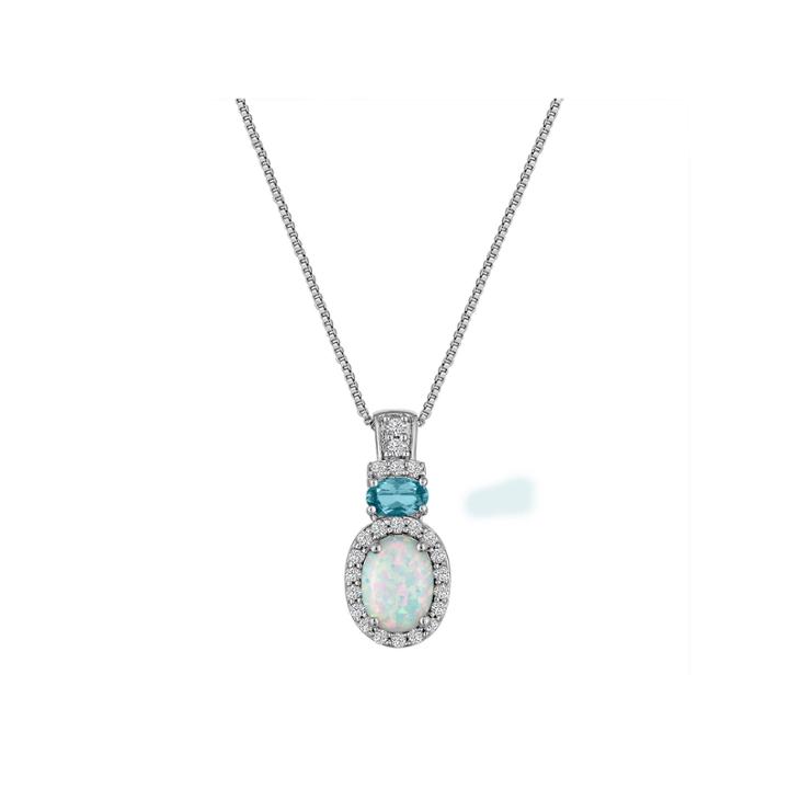Lab Created Opal, Blue Topaz, And White Sapphire Sterling Silver Pendant Necklace