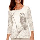 Alfred Dunner Alpine Lodge 3/4-sleeve Owl Print Top