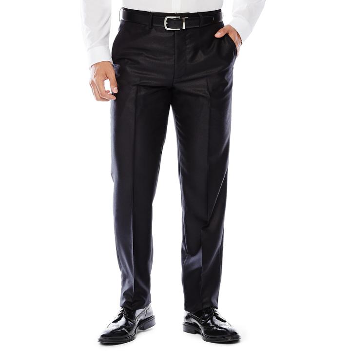 Jf J. Ferrar Black Shimmer Flat-front Suit Pants -slim Fit