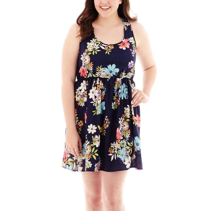 Arizona Sleeveless Floral Print Lace-back Skater Dress - Juniors Plus