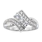 Diamonart Sterling Silver Cubic Zirconia Bypass Ring