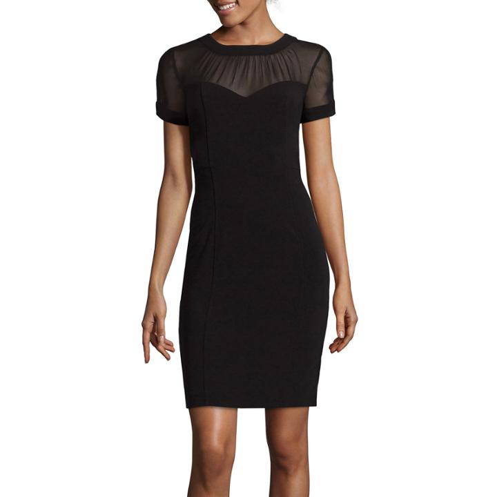 Weslee Rose Short-sleeve Illusion Sheath Dress