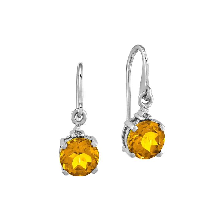 Round Genuine Citrine And Diamond-accent 14k White Gold Drop Earrings