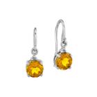 Round Genuine Citrine And Diamond-accent 14k White Gold Drop Earrings