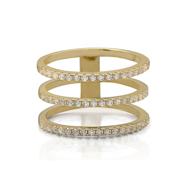 Cubic Zirconia Triple-row 14k Yellow Gold Over Silver Ring