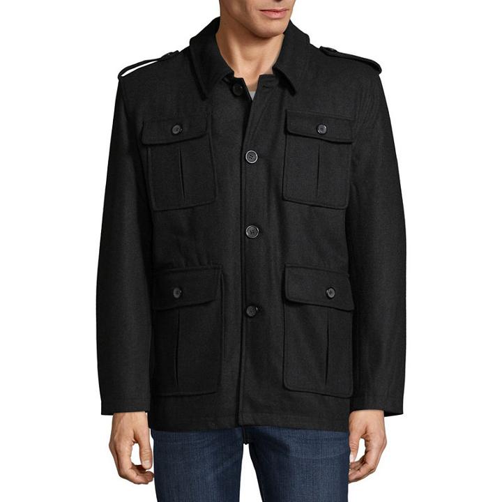 Vintage Leather Military Inspired Wool Blend Coat