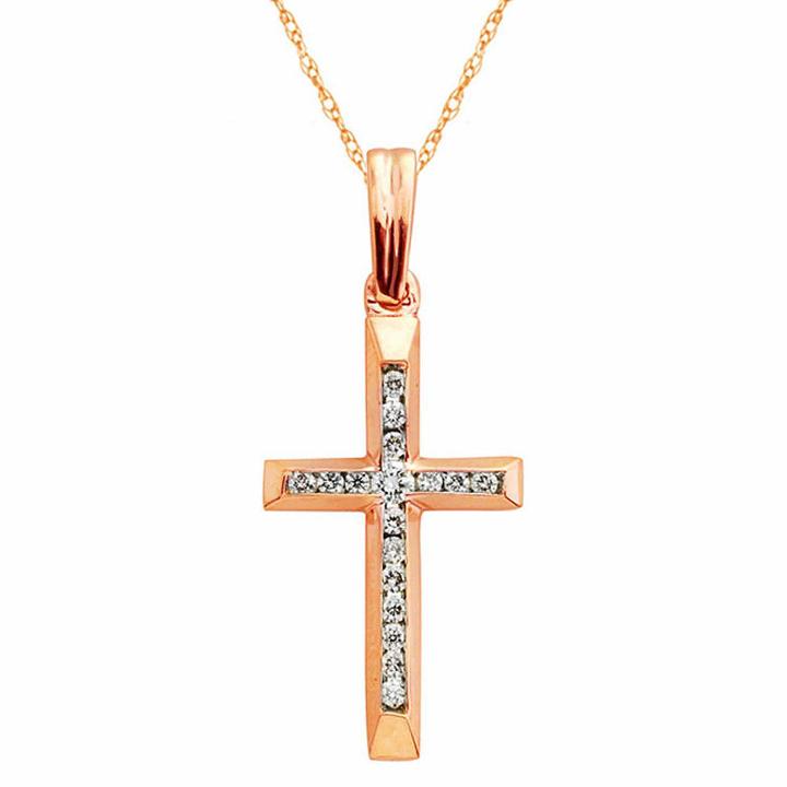 Womens 1/10 Ct. T.w. White Diamond 10k Gold Cross Pendant Necklace