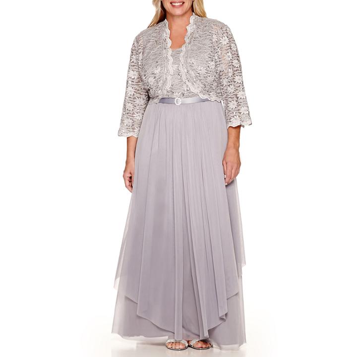 R & M Richards 3/4 Sleeve Lace Jacket Dress - Plus