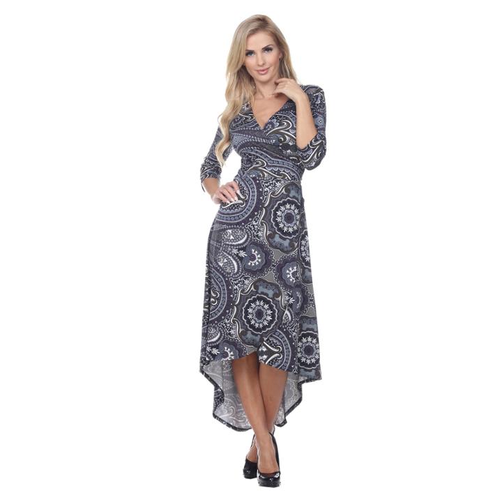White Mark Paisley Ola 3/4 Sleeve Wrap Dress