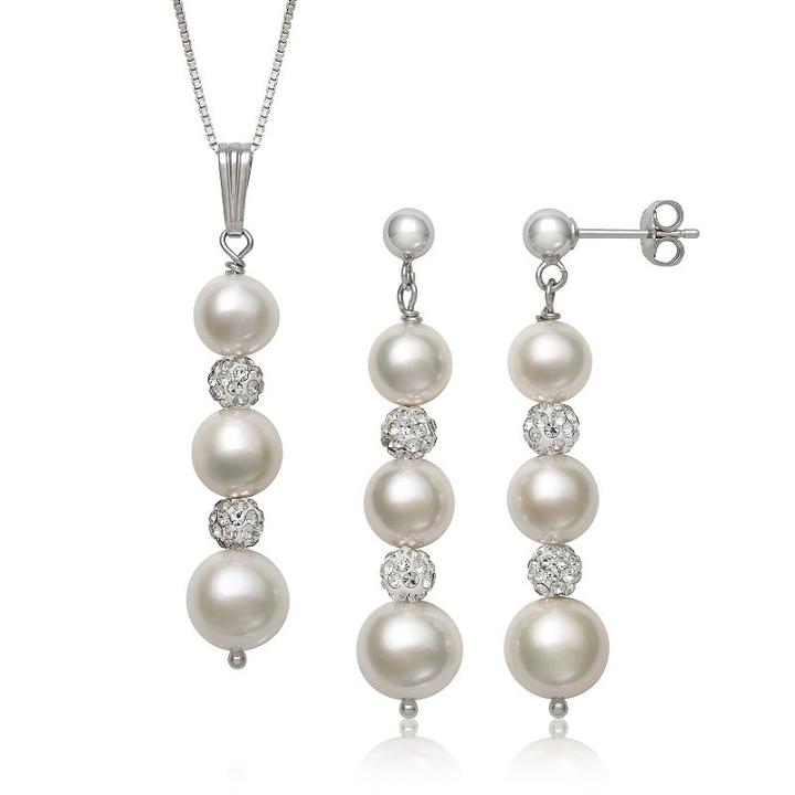Womens 2 Piece Cultured Freshwater Pearl Sterling Silver Jewelry Set