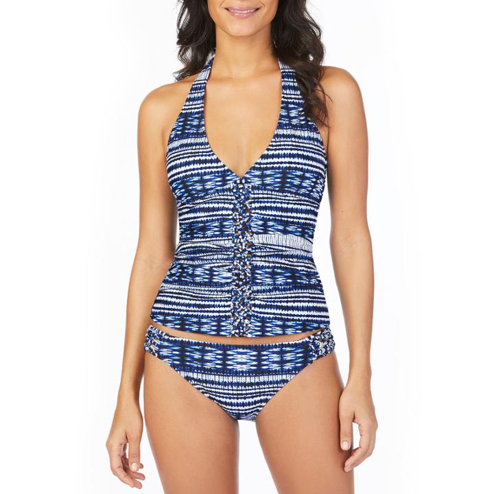 Ambrielle Tie Dye Tankini W/macrame Center Swimsuit Top